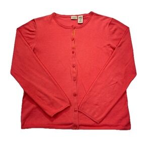 LL Bean Cardigan Sweater Womens M Pink Button Up Long Sleeves Knit CottageCore